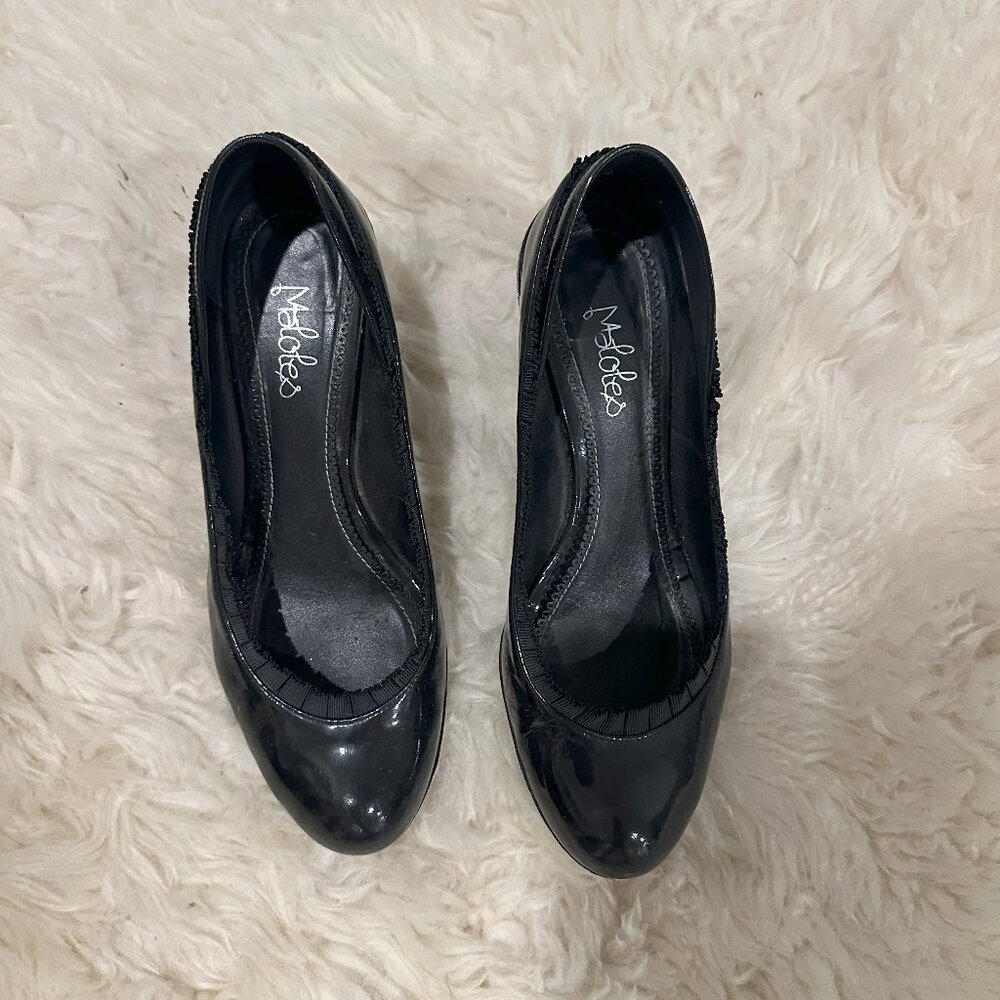 Maloles Black  Pumps with Pleated Ribbon Trim - Size 8.5 - Excellent Cond.